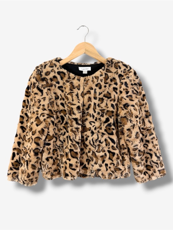Calvin Klein Jackets & Blazers - Calvin Klein Leopard Faux Fur Shrug Size S Cropped 3/4 Sleeve Cocktail Evening